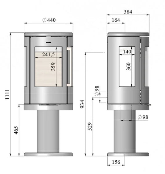 Morso 7449 Wood Burning Ecodesign Pedestal Stove dimensions