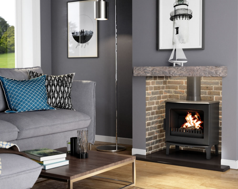 Load image into Gallery viewer, Carron 5Kw Matt Black Wood Burning Ecodesign Stove installed in a living room