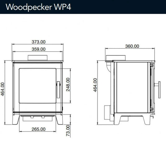 ACR Woodpecker WP4 Wood Burning Stove dimensions