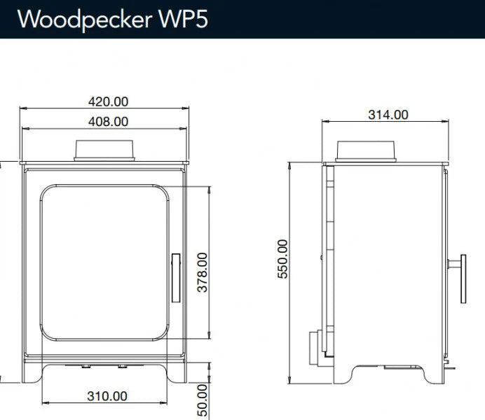 Load image into Gallery viewer, ACR Woodpecker WP5 Wood Burning / Multifuel Stove dimensions