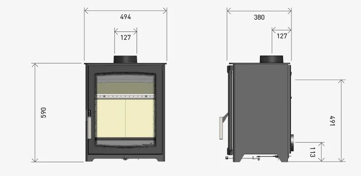 Load image into Gallery viewer, Parkray Aspect 5 Wood & Multifuel Ecodesign Stove dimensions