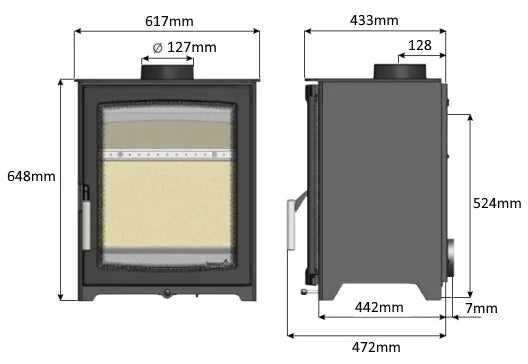 Parkray Aspect 8 DEFRA Wood Burning Ecodesign Stove dimensions