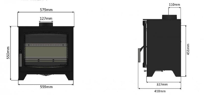 Load image into Gallery viewer, Parkray Aspect 7 Wood Burning Ecodesign Stove dimensions