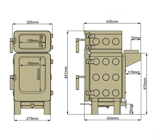 Ekol Baked Apple Pie Wood Burning Ecodesign Stove dimensions