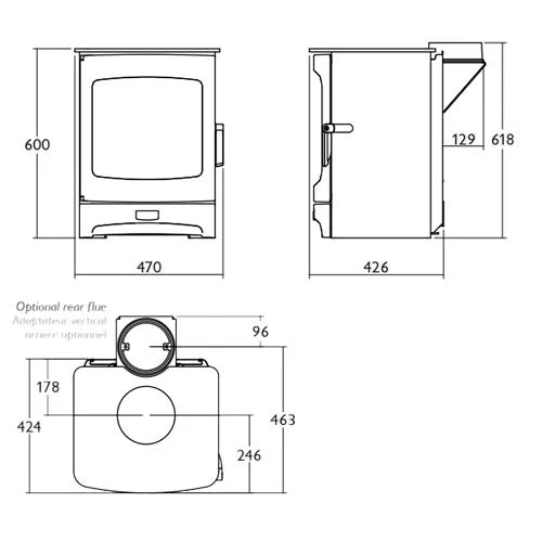 Load image into Gallery viewer, Charnwood Aire 5 Wood Burning Ecodesign Stove dimensions