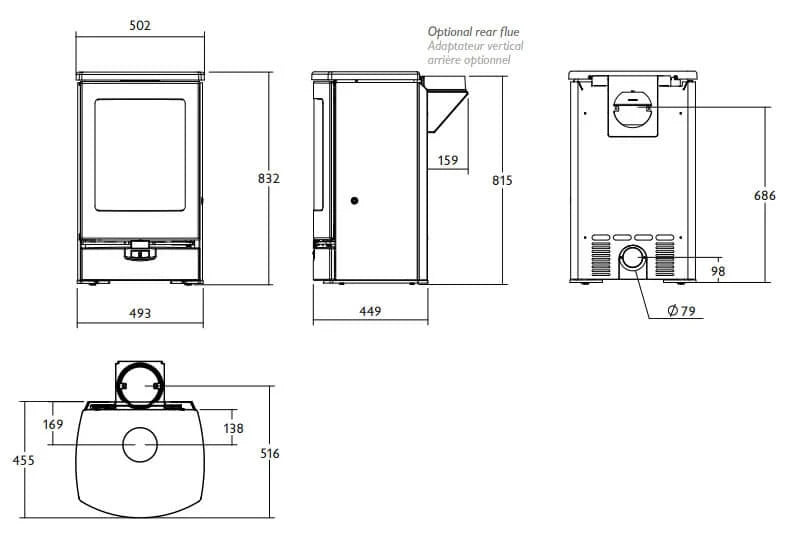 Load image into Gallery viewer, Charnwood Arc 7kW Wood Burning / Multifuel Ecodesign Stove dimensions