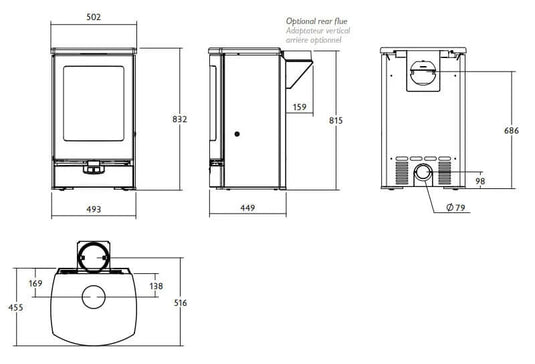 Charnwood Arc 7kW Wood Burning / Multifuel Ecodesign Stove dimensions