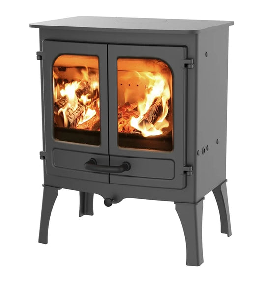 Charnwood Island One Wood Burning / Multifuel Ecodesign Stove side view long leg stand