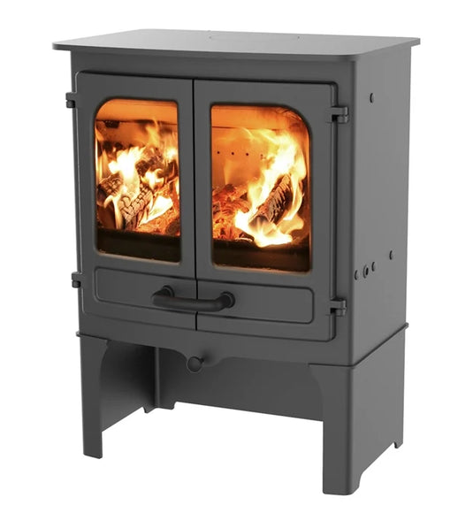 Charnwood Island One Wood Burning / Multifuel Ecodesign Stove side view log storage stand