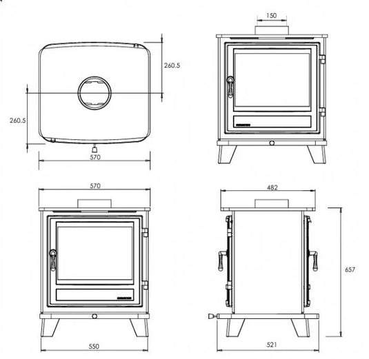 Chesneys Salisbury Double Sided 8WS Wood Burning Stove dimensions