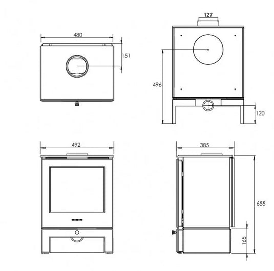 Chesneys Serendipity 5WS Wood Burning Stove dimensions