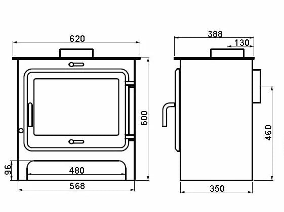 Ekol Clarity 12kW Wood Burning / Multifuel Stove dimensions