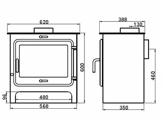 Ekol Clarity 12kW Wood Burning / Multifuel Stove dimensions