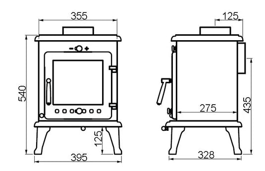Ekol Crystal 5kW Wood Burning / Multifuel Stove dimensions