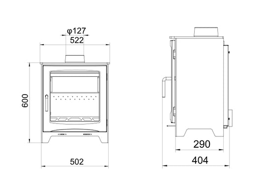 Woodford Didsbury 5 Wide Wood Burning / Multifuel Stove dimensions chart