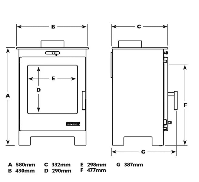 Load image into Gallery viewer, Portway Arundel Wood Burning Ecodesign Stove dimensions
