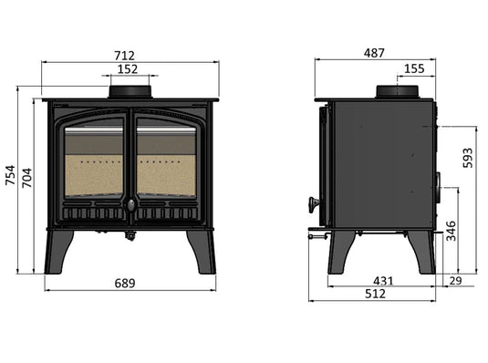 Hunter Herald 14 Wood Burning Eco Boiler Stove dimensions