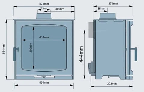 Ekol Edge 5kW Wood Burning Stove dimensions