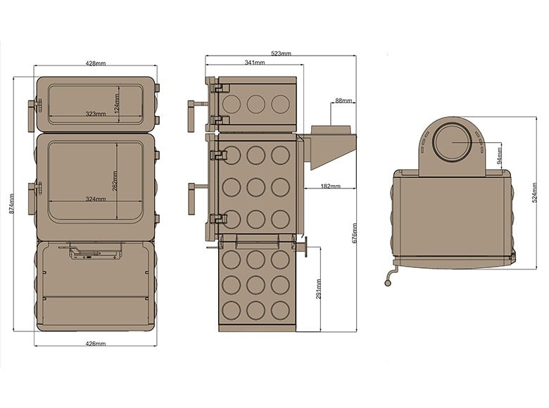 Load image into Gallery viewer, Ekol Baked Pumpkin Stack Multifuel Wood Burning Ecodesign Stove dimensions chart
