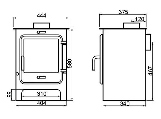 Ekol Clarity 8kW Wood Burning / Multifuel Stove dimensions