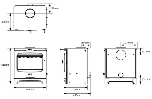 Esse 775 F Wood Burning Ecodesign Stove dimensions