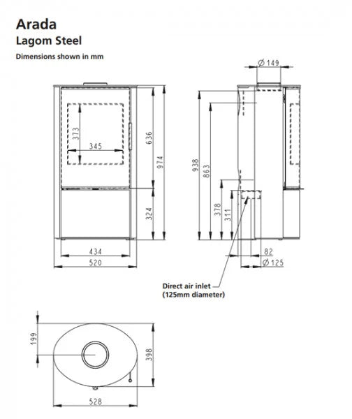 Arada Lagom 4 Wood Burning Stove dimensions