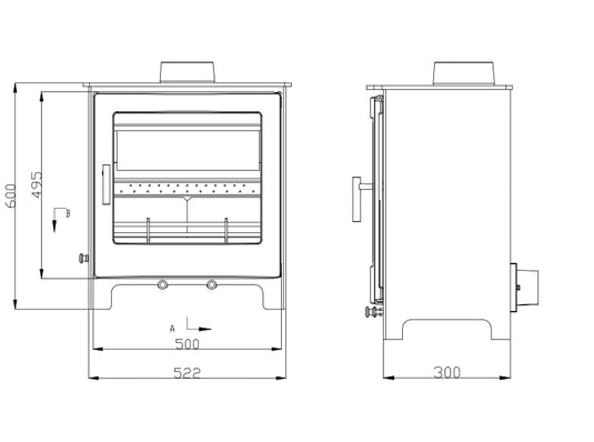Woodford Lowry 5XL Multifuel Wood Burning Stove dimensions chart