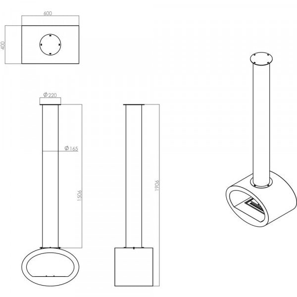 Load image into Gallery viewer, Henley Milan Ceiling Mounted Bioethanol Stove dimensions