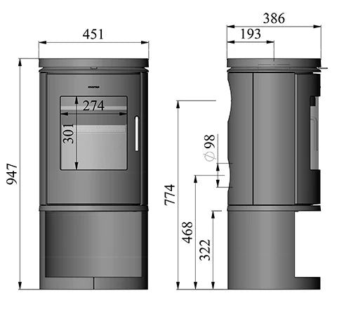 Morso 6143 Wood Burning Ecodesign Logstore Stove dimensions