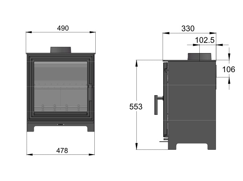 Load image into Gallery viewer, Woodford Pankhurst L Wood Burning Stove dimensions chart
