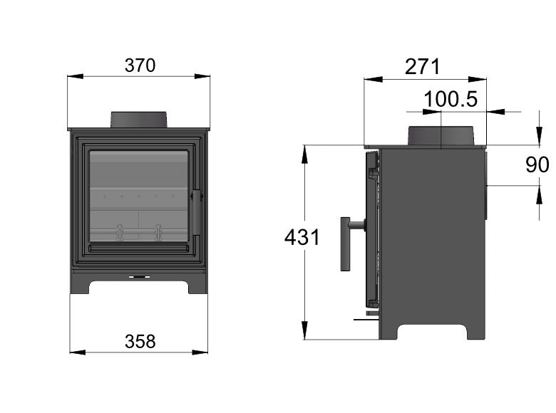 Load image into Gallery viewer, Woodford Pankhurst S Wood Burning Stove dimensions chart