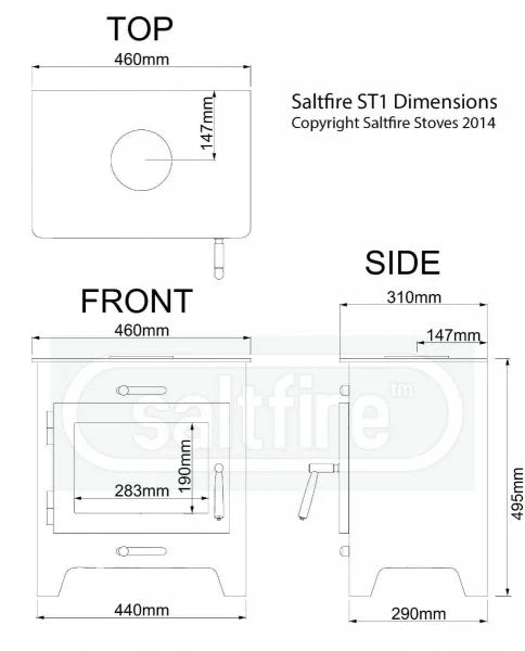 Load image into Gallery viewer, Saltfire ST1 Wood Burning Ecodesign Stove dimensions