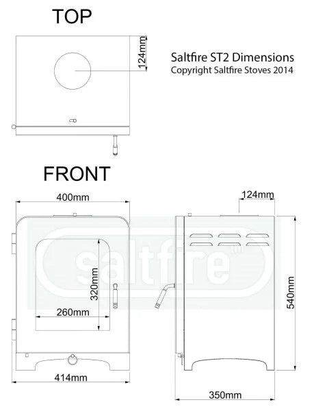 Saltfire ST2 Wood Burning / Multifuel Ecodesign Stove dimensions