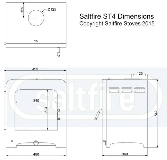 Saltfire ST4 Wood Burning / Multifuel Ecodesign Stove dimensions