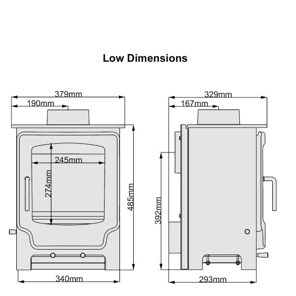 Load image into Gallery viewer, Saltfire Scout Wood Burning / Multifuel Ecodesign Stove dimensions