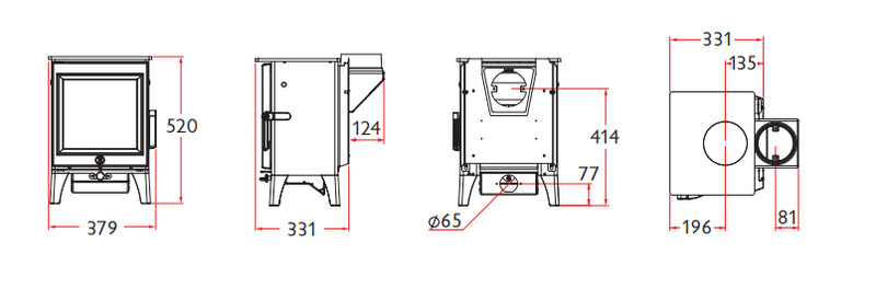 Load image into Gallery viewer, Charnwood Cranmore 3 Wood Burning Ecodesign Stove dimensions