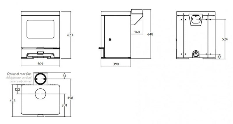 Load image into Gallery viewer, Charnwood Skye 5 Wood Burning / Multifuel Ecodesign Stove dimensions