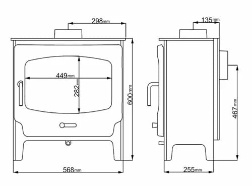 Saltfire ST-X Wide 5kW Wood Burning Ecodesign Stove dimensions