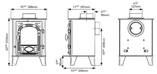Stovax Stockton 3 Wood Burning / Multifuel Ecodesign Stove dimensions