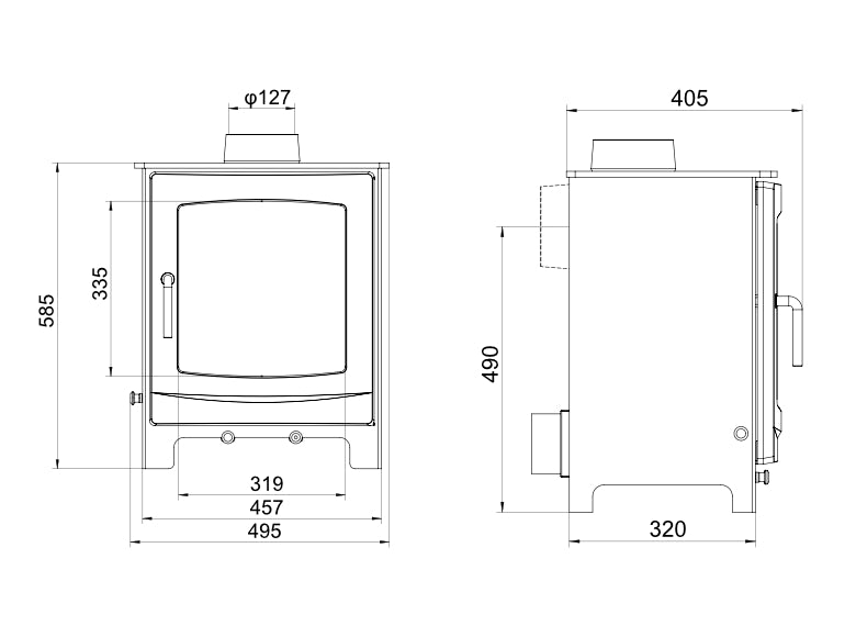 Load image into Gallery viewer, Woodford Turing 5X Multifuel Wood Burning Stove dimensions chart