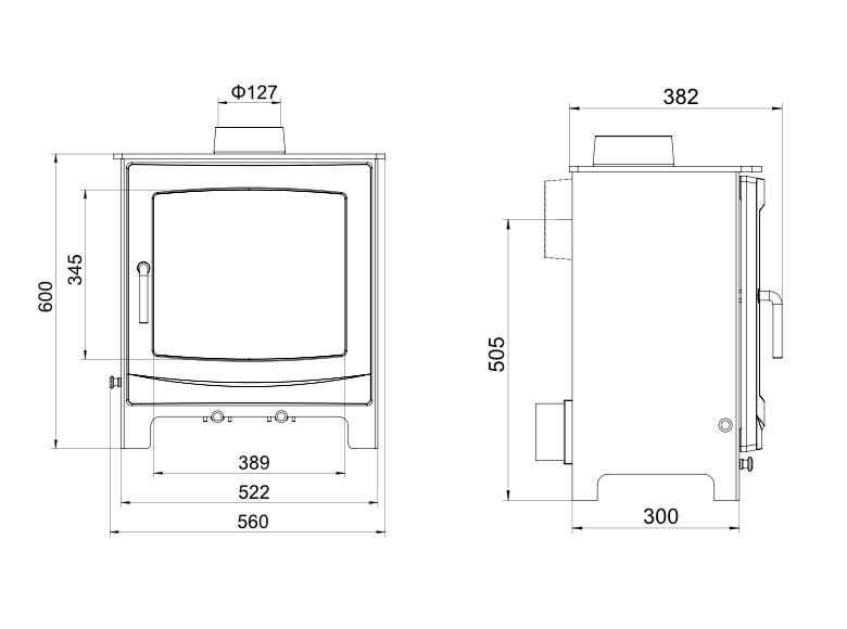 Load image into Gallery viewer, Woodford Turing 5XL Widescreen Multifuel Wood Burning Stove dimensions chart