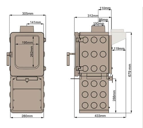 Load image into Gallery viewer, Ekol Apple Pie Stack Wood Burning Ecodesign Stove dimensions chart
