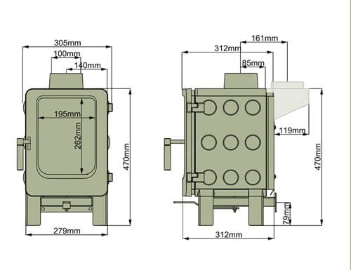 Load image into Gallery viewer, Ekol Apple Pie Core Wood Burning Ecodesign Stove dimensions
