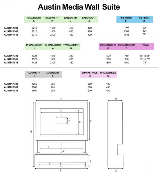 Load image into Gallery viewer, austin media wall suite dimensions
