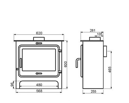 Load image into Gallery viewer, Ekol Clarity Vision Wood Burning / Multifuel Ecodesign Stove size chart
