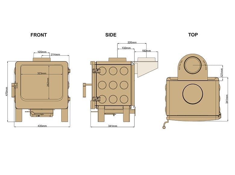 Load image into Gallery viewer, Ekol Pumpkin Core Wood Burning Ecodesign Stove dimensions chart
