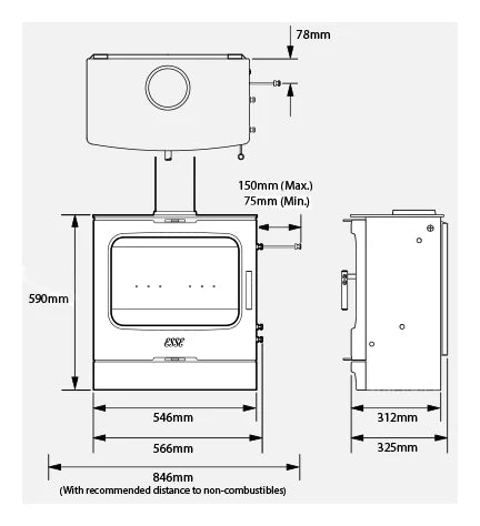 Esse 175F Wood Burning Ecodesign Stove dimensions