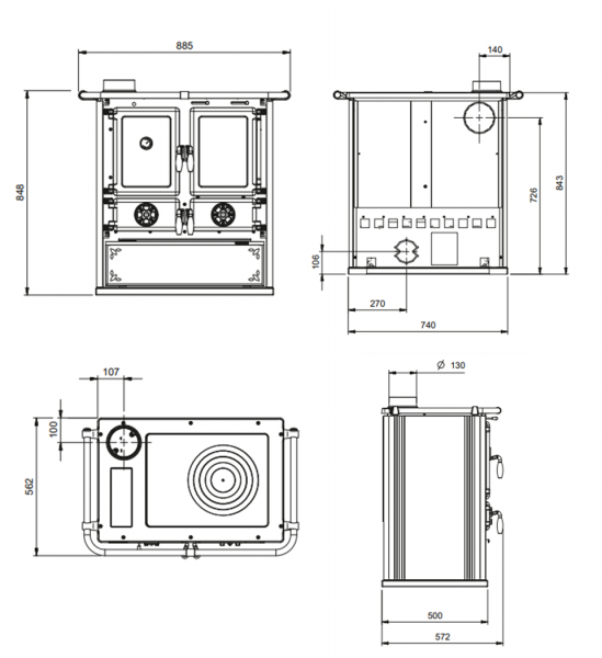 Load image into Gallery viewer, La Nordica Rosetta Sinistra 5.0 Steel Wood Burning Range Cooker dimension chart
