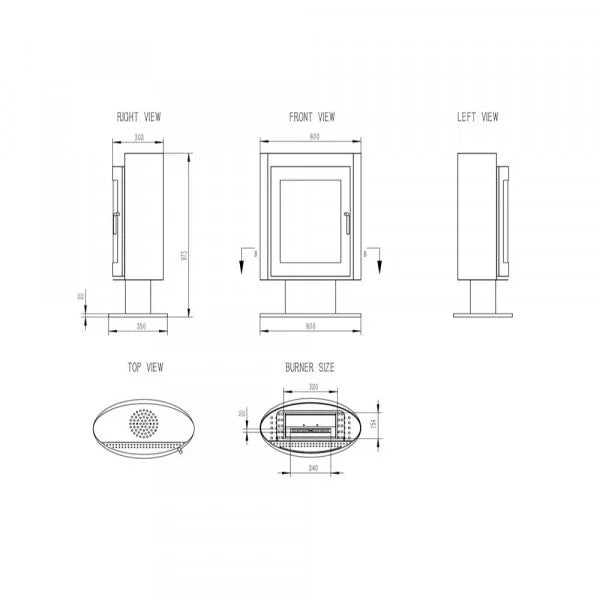 Henley Madrid Freestanding Bioethanol Stove dimensions