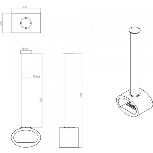 Henley Milan Ceiling Mounted Bioethanol Stove dimensions